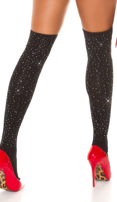 Overknee stockings met glitter zwart